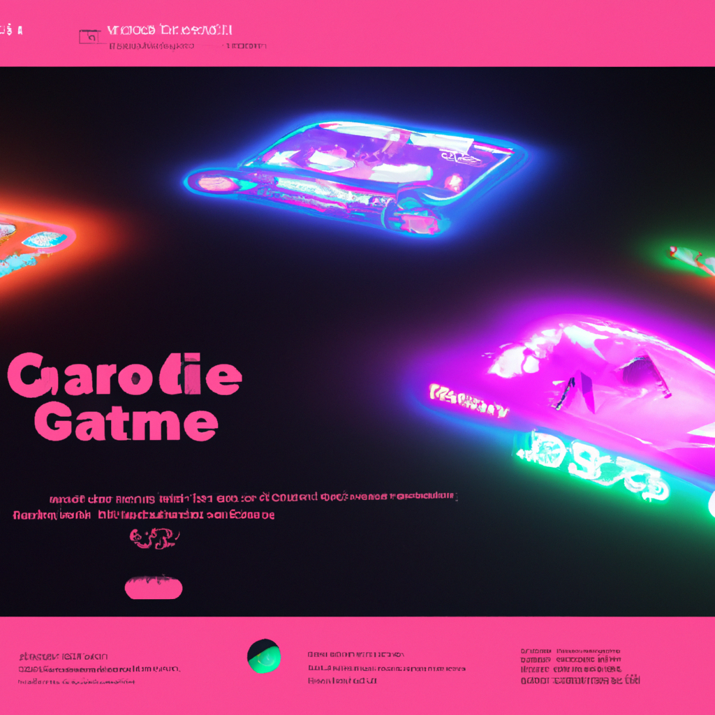 A neon arcade arena illustration with players and HUD overlays